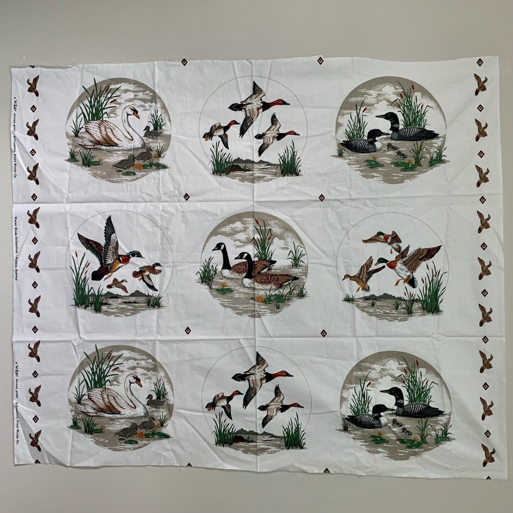Vintage Cranston Water Birds Picture Patches Fabric for Pillows/Quilting